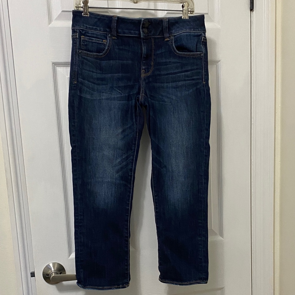 American Eagle Outfitters Blue Denim Artistic Crop Jeans